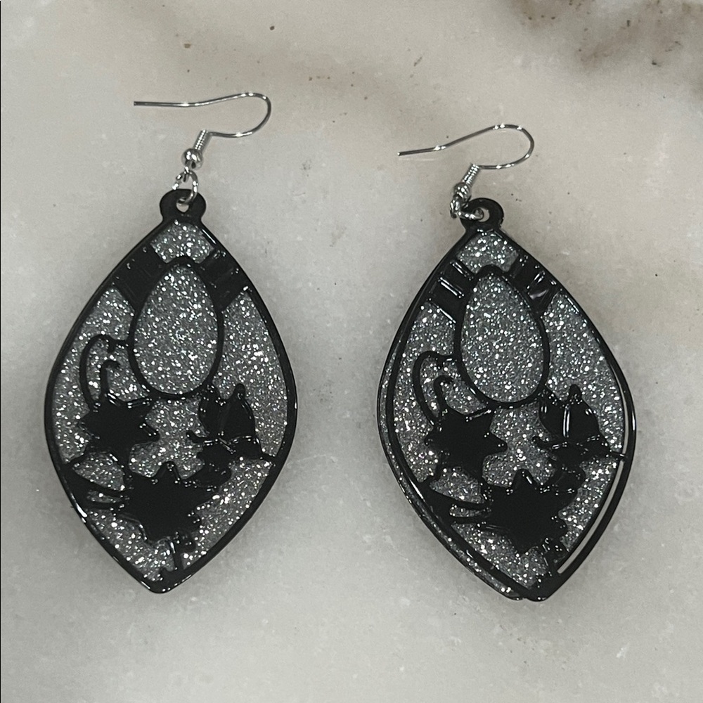 Sparkling Black and Silver Teardrop Earrings